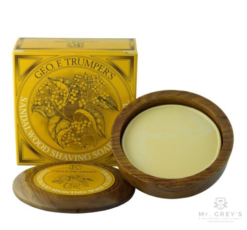 Мыло для бритья Geo F Trumper Sandalwood Hard Shaving Soap в чаше из дерева