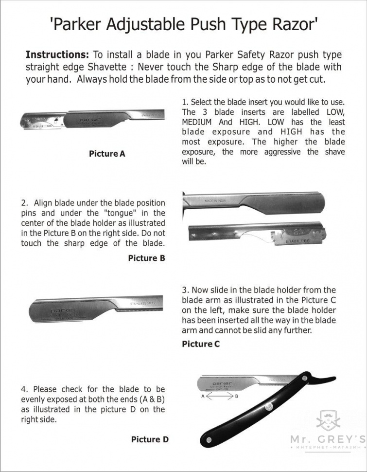 Опасная бритва Parker PTAWH Professional Barber Razor