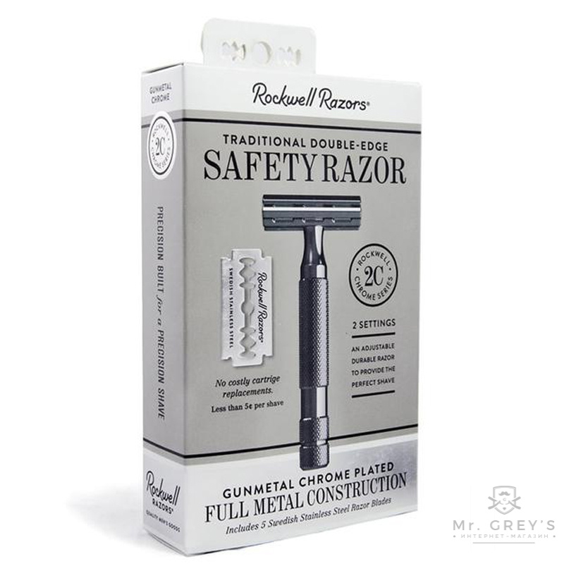 Станок для бритья Т-образный Rockwell 2C Double Edge Safety Razor Gunmetal Chrome Станок для бритья Т-образный Rockwell 2C Double Edge Safety Razor Gunmetal Chrome