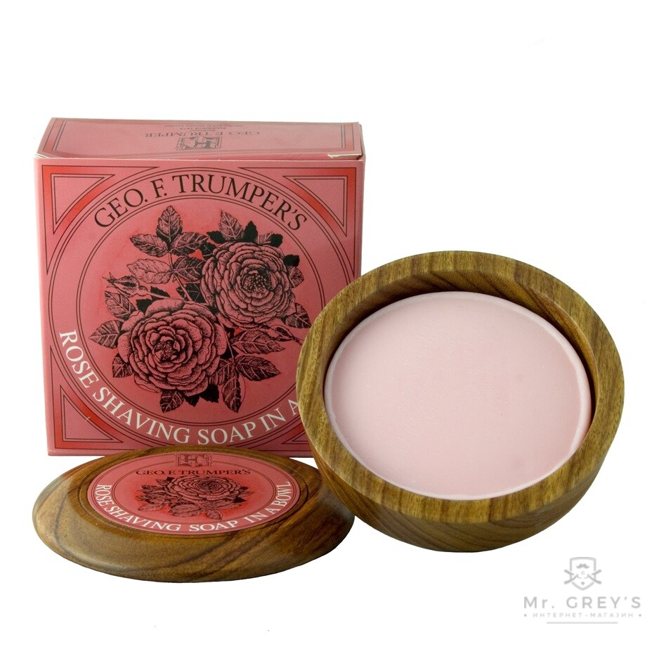 Мыло для бритья Geo F Trumper Rose Hard Shaving Soap в чаше из дерева